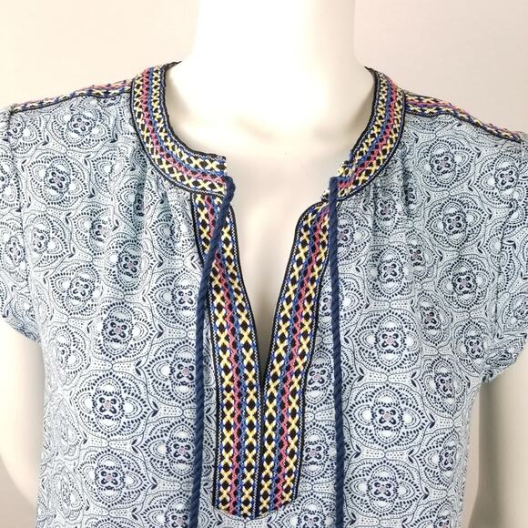 DR2 Daniel Rainn Boho Embroidered Shirt Top S Hi Lo Tassels Popover - Picture 8 of 8